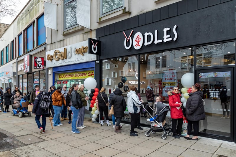 The long queue for the opening of Oodles in Commercial Road. Picture: Mike Cooter