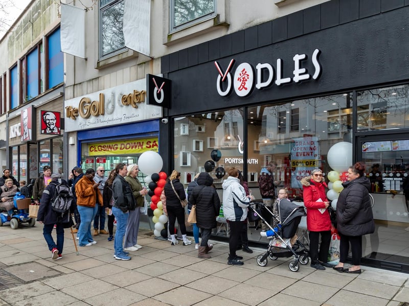 The long queue for the opening of Oodles in Commercial Road. Picture: Mike Cooter