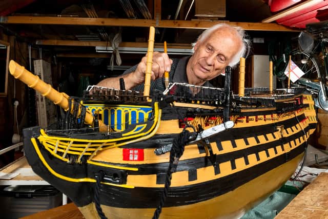 Michael Byard works on his 1:48 scale replica of HMS Victory in his workshop in Abingdon, Oxfordshire.
Picture: Jordan Pettitt/Solent News & Photo Agency