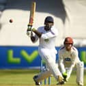 Keith Barker top scored for Hampshire with 44 on a miserable opening day at Southport. Photo by Harry Trump/Getty Images