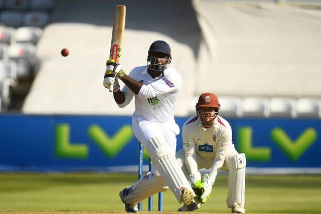 Keith Barker top scored for Hampshire with 44 on a miserable opening day at Southport. Photo by Harry Trump/Getty Images