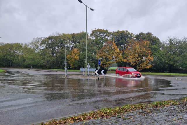 A Hayling Island roundabout has been flooded following heavy rainfall. Picture: Habibur Rahman