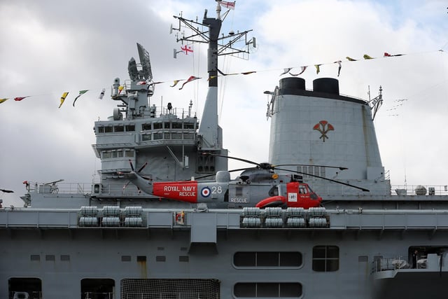 A Sea King helicopter rests on the flight deck of HMS Illustrious May 10, 2013. Photo by Dan Kitwood/Getty Images