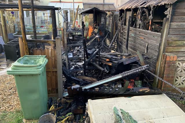 The aftermath of the shed blaze at Portchester on Sunday evening. Photo: Hampshire Fire and Rescue Service