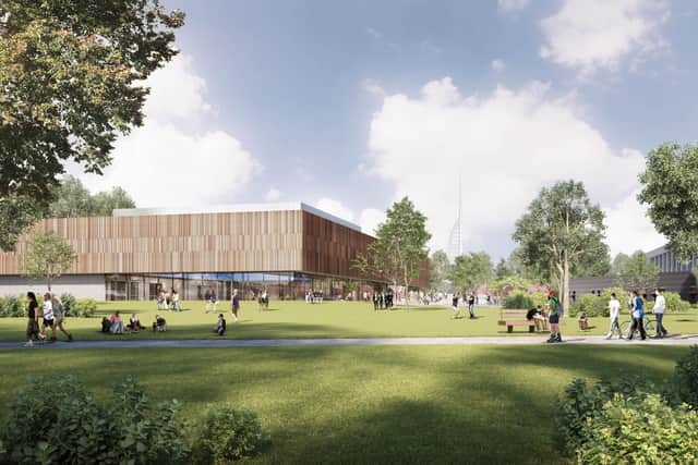 Construction of The Ravelin Sports Centre being built at Ravelin Park, Portsmouth.
Picture credit: FaulknerBrowns