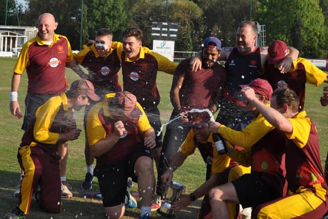 Lovely bubbly! Havant toast their SPL T20 Cup success with champagne.