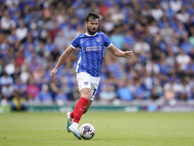 Joe Rafferty in action during the first half of Pompey's encounter with Cheltenham at Fratton Park.