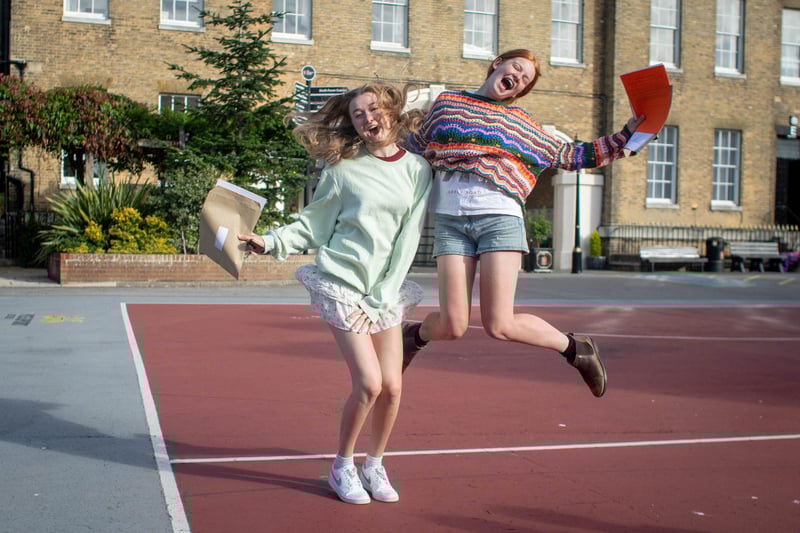 A-level results 2024 at Portsmouth Grammar school, Portsmouth on Thursday, August 15, 2024Pictured: Isabelle Durrant and Emma Curtis