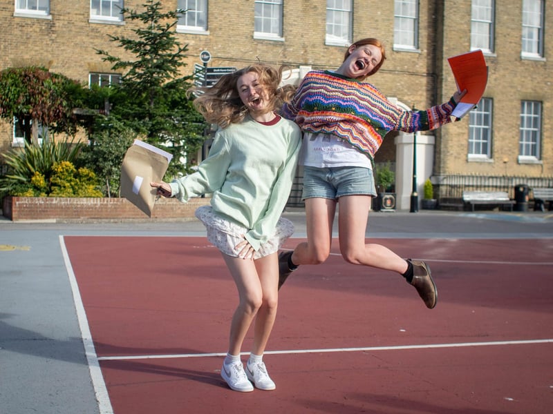 A-level results 2024 at Portsmouth Grammar school, Portsmouth on Thursday, August 15, 2024Pictured: Isabelle Durrant and Emma Curtis