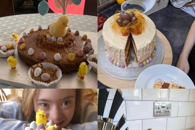 Purbrook Park School Easter cakes. Bottom left, Year 9 pupil, Lucy Burfoot, overlooks her chocolate cake.
