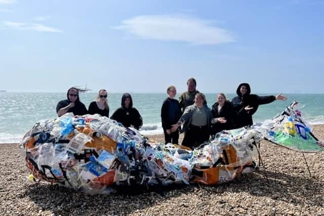 Moby the plastic whale pictured on Southsea beach