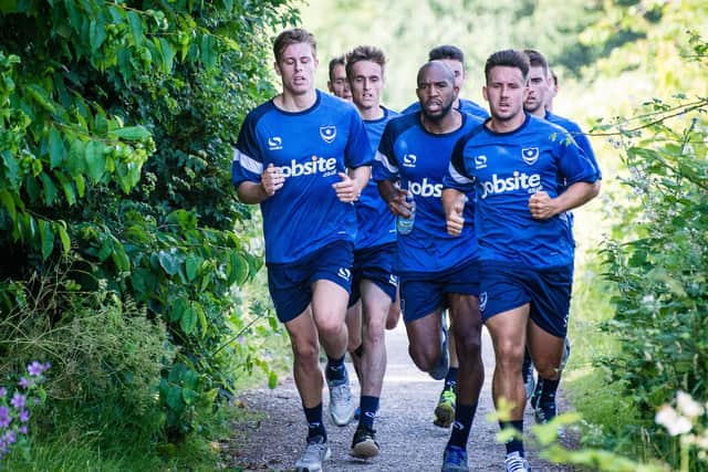 Matt Tubbs (far right) on a training run in Portchester during pre-season under Paul Cook in June 2015. Also pictured are Adam Webster, Brandon Haunstrup and Nigel Atangana. Picture: Colin Farmery