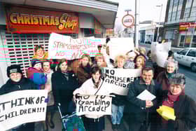 A protest regarding an arcade on corner of Gladys Avenue, North End in March 1996 PP154