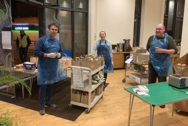 Volunteers staffing the takeaway service at Friday Fridge during the pandemic