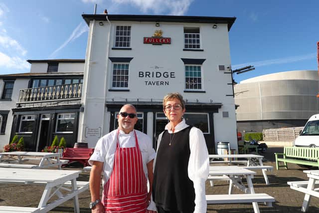 Love Your Local feature on The Bridge Tavern, Old Portsmouth.Lynn and Dave Reed pictured outside of the pub.Picture: Stuart Martin (220421-7042)