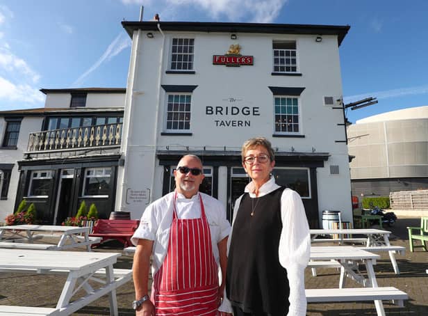 Love Your Local feature on The Bridge Tavern, Old Portsmouth.Lynn and Dave Reed pictured outside of the pub.Picture: Stuart Martin (220421-7042)