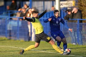 Steve Ramsey, right, during the last game of his 'loan' spell at Baffins Milton Rovers against Bournemouth Poppies.
Picture: Chris Moorhouse