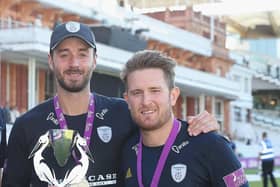 You can win a round of golf with Hampshire pair James Vince, left, and Liam Dawson. Photo by Christopher Lee/Getty Images.