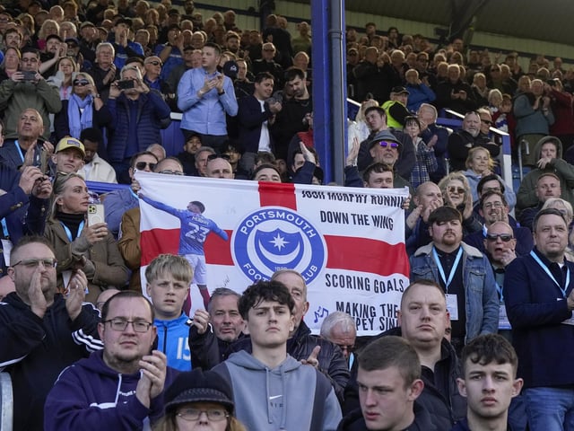Portsmouth fans during the EFL Sky Bet Championship match between Portsmouth and Blackburn Rovers at Fratton Park, Portsmouth, England on 29 March 2025.