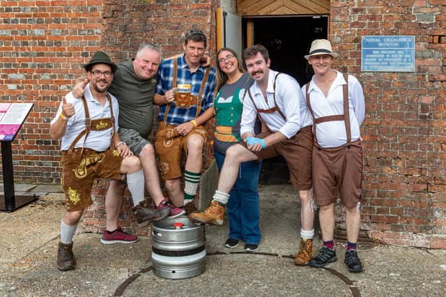 Dressed for drinking: visitors to the Powder Monkey Oktoberfest in Gosport. Picture: Mike Cooter (011023)