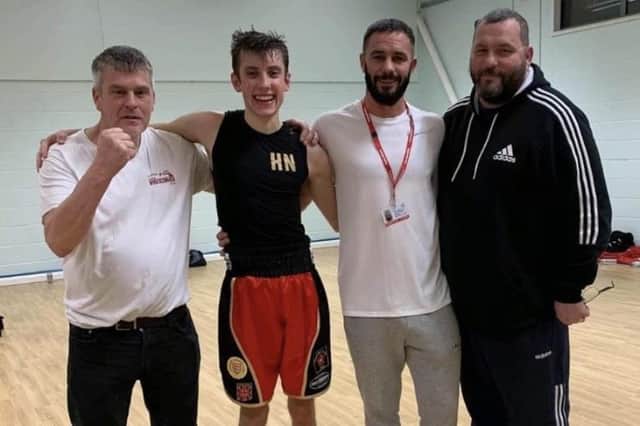 From left - Leigh Park ABC coach Rich Beeton, club member Harry Notter, coach Rob Ford and head coach Billy Bessey