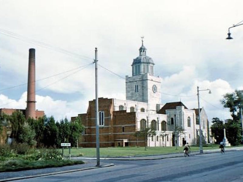 Portsmouth Cathedral 1958. A marvellous view of the Anglican cathedral in Old Portsmouth. The chimneys of Portsmouth power station overlook the scene. Picture courtesy of Helen Mabel Smith