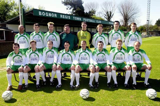 Dave Birmingham (front row, fourth left) and his brother Michael (front row, fifth left) in the Bognor Regis FC pre-season team picture in 2003. Current Chichester City boss Miles Rutherford is back row far left and his brother Guy is on the far right of the front row.