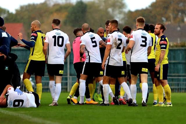 Gosport Borough and Salisbury players and staff were involved in a mass altercation during their FA Trophy tie. Picture: Tom Phillips