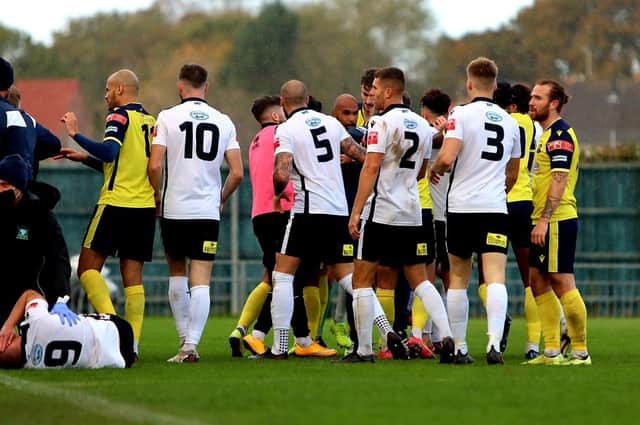 Gosport Borough and Salisbury players and staff were involved in a mass altercation during their FA Trophy tie. Picture: Tom Phillips
