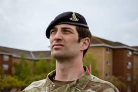 Reporter Tom Cotterill pictured during his passing out parade at ATU Pirbright. Photo: Cpl Callum Harris