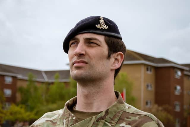 Reporter Tom Cotterill pictured during his passing out parade at ATU Pirbright. Photo: Cpl Callum Harris