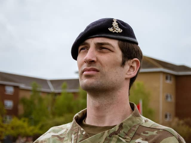 Reporter Tom Cotterill pictured during his passing out parade at ATU Pirbright. Photo: Cpl Callum Harris
