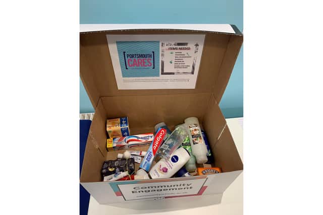An example of the care parcels for refugees put together by students and staff at Havant and South Downs College. 