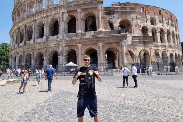 Gosport boxer Matt King pictured outside the Coliseum in Rome
