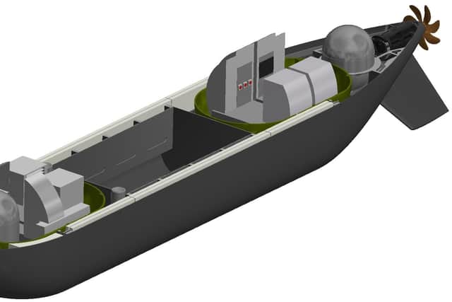 A cross-section of the area inside the underwater drone.