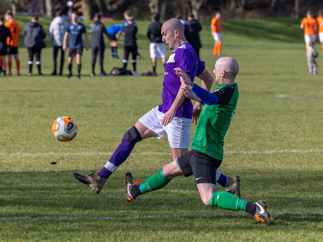 AFC Hilsea (purple) v Saturn Royale. Picture: Mike Cooter