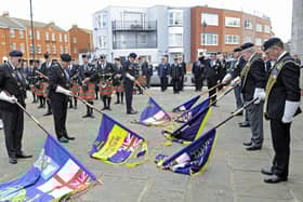HMS Sheffield remembrance service at the Falklands Memorial in Old Portsmouth.

Picture: Ian Hargreaves  (050519-6)