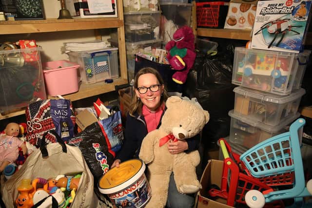 The Rev Julie Jackson with some of the donations already given for Love Preloved at St Luke's Church, Southsea