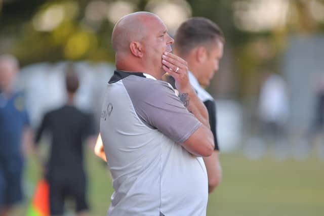 Horndean manager Michael Birmingham looks on. Picture by Martyn White