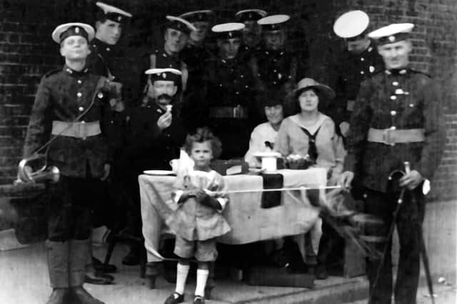 Royal Marines at Eastney collecting for the Alexandra Rose Charity in 1919. Picture: Robert James postcard collection.