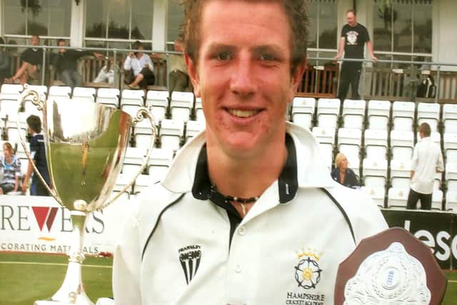 Chris Morgan pictured after leading Hampshire under-17s to County Championship silverware against a Durham side containing Ben Stokes in 2007