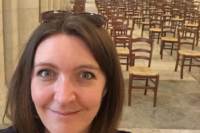 Dunedin Consort Orchestra chief executive officer, Jo Buckley, in Lessay Abbey where the musicians had been perfroming.