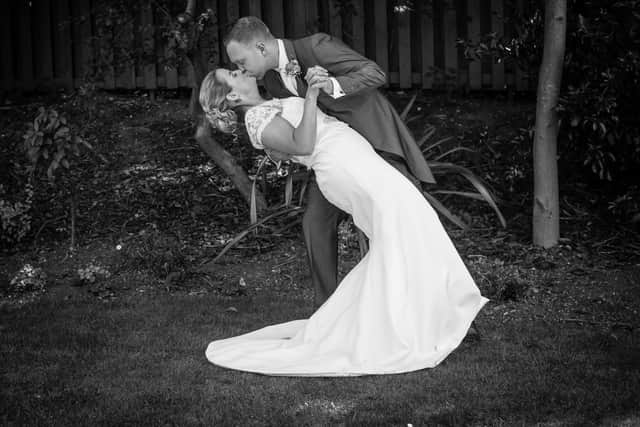 Matt and Paris pose for their wedding photographs. Picture: Carla Mortimer Photography.