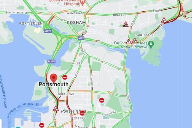Traffic congestion around Portsmouth on Saturday. Pic AA