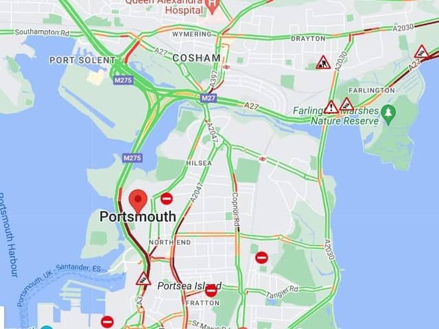 Traffic congestion around Portsmouth on Saturday. Pic AA