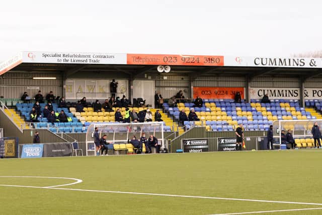 The near empty main stand at Westleigh Park as Hawks take on Hungerford. Picture: Chris Moorhouse