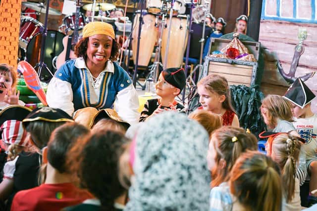 CBeebies presenter Gemma Hunt leads the pirate-themed service at St John the Baptist, Locks Heath