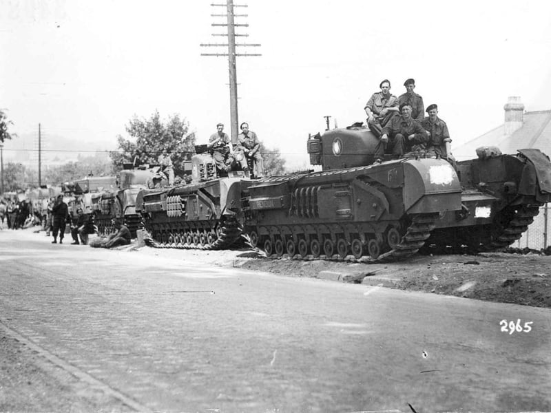 Churchill Tanks parked on a Hampshire roadside