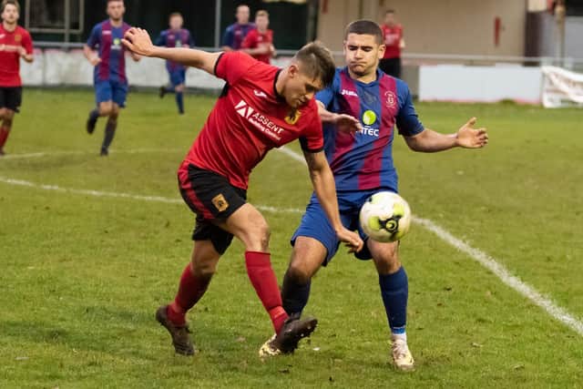 US Portsmouth (maroon/blue) were on course to win promotion from Division 1 of the Wessex League for the first time. Picture: Duncan Shepherd