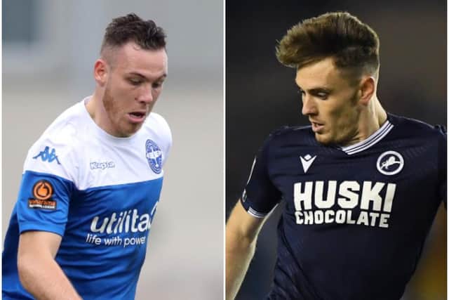 Eastleigh striker Ben House, left, and Ben Thompson.